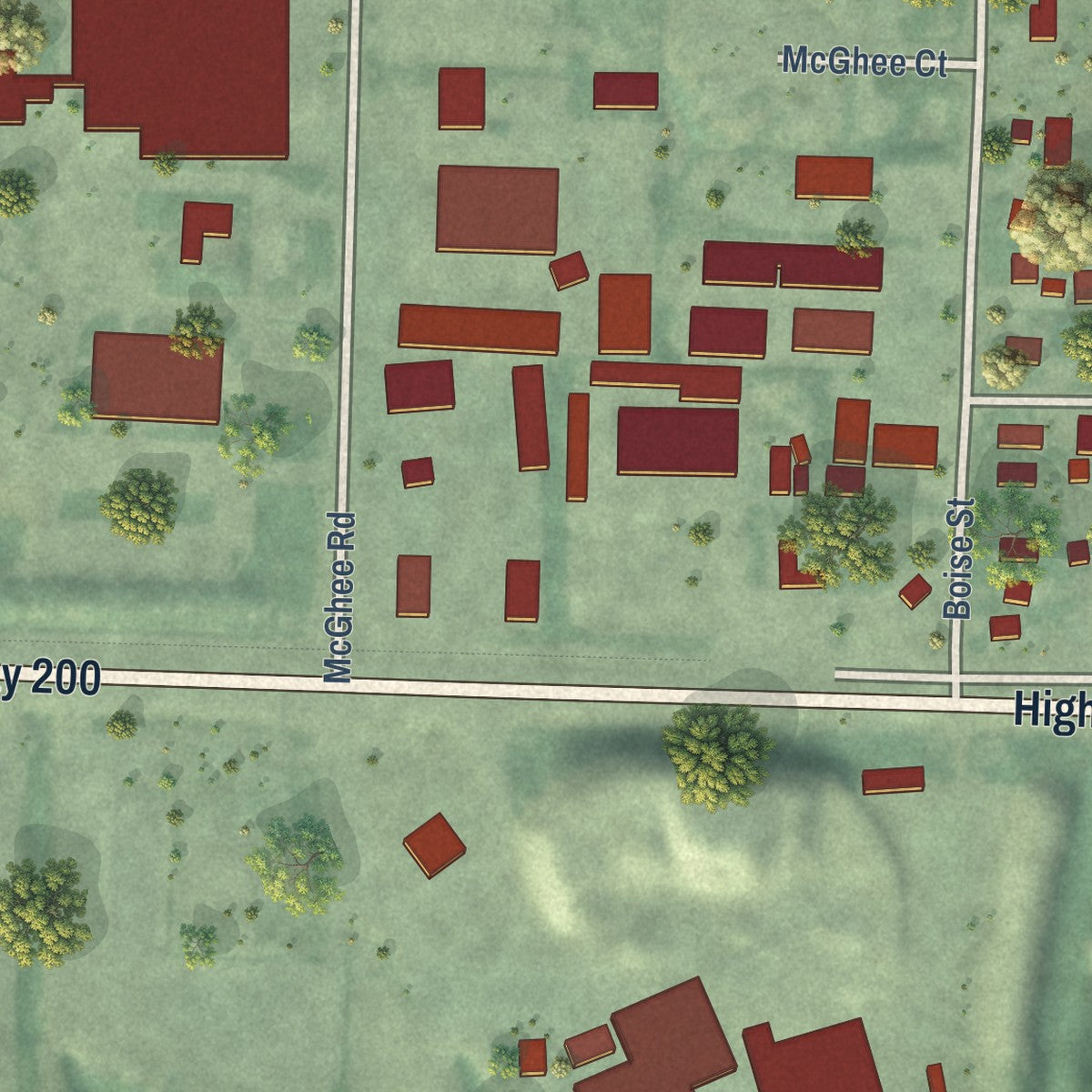 Second close-up of the map of Kootenai, Idaho print showing more streets and buildings