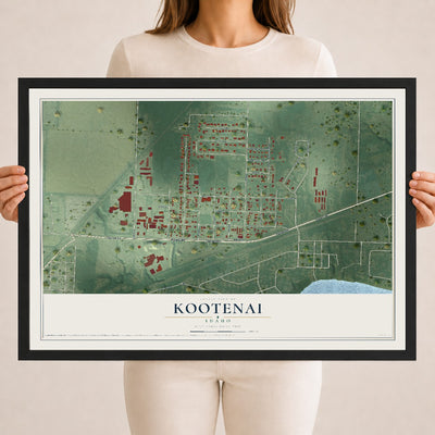 Map of Kootenai, Idaho, 18 x 24 inch print in a black wood frame