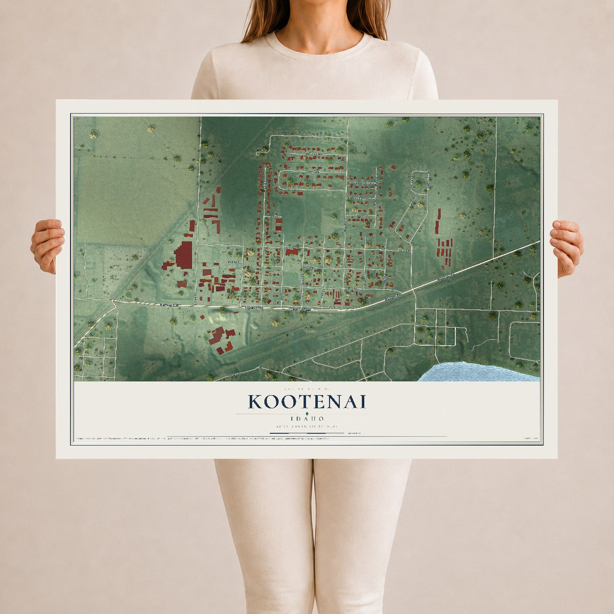 Map of Kootenai, Idaho, 24 x 36 inch unframed archival matte print