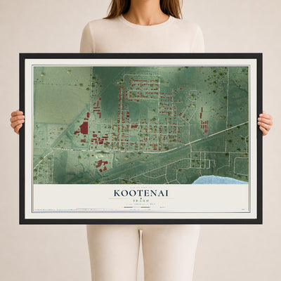 Map of Kootenai, Idaho, 24 x 36 inch print in a black wood frame