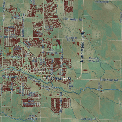 Close-up of the map of Kuna, Idaho print showing street and building detail