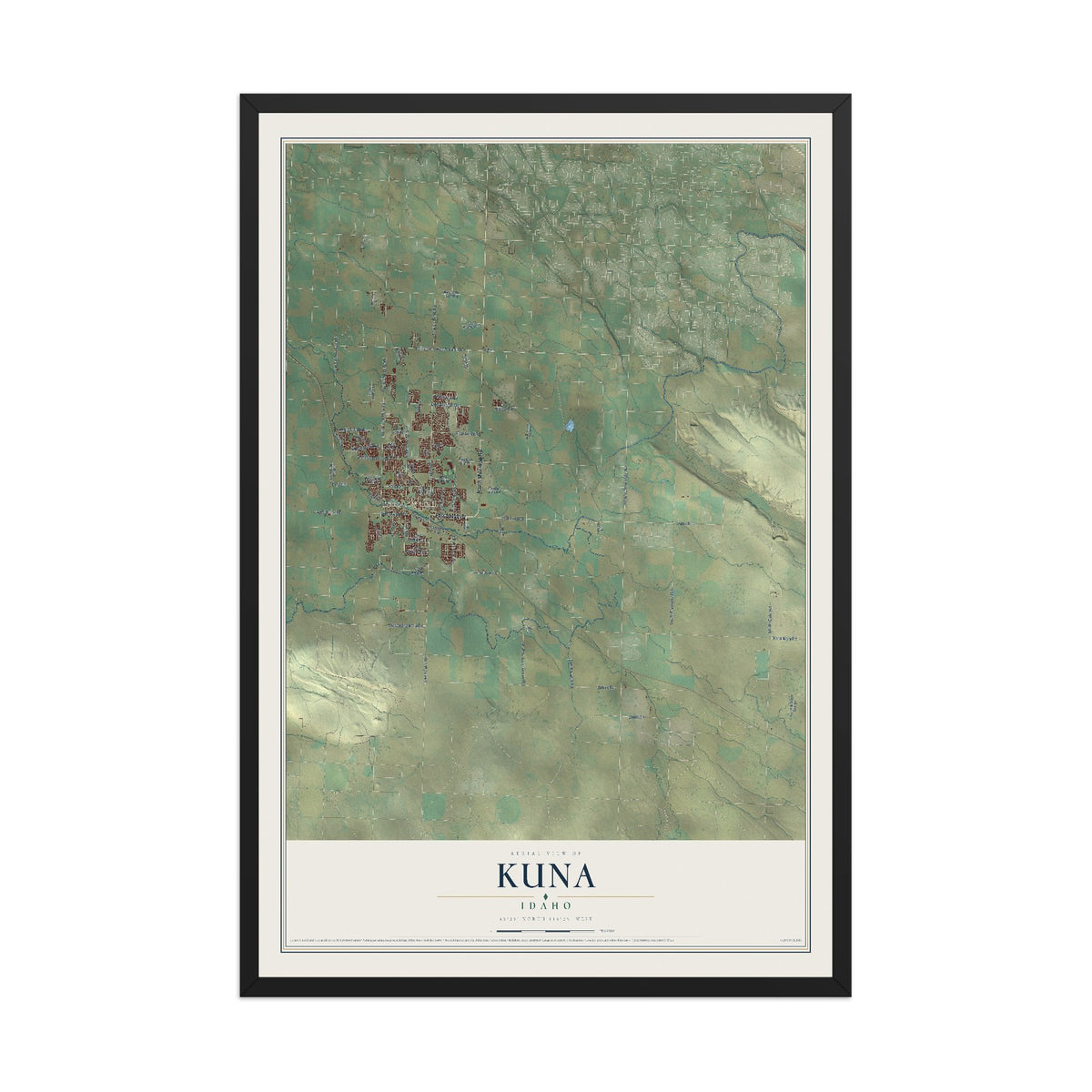Map of Kuna, Idaho, 12 x 18 inch print in a black wood frame