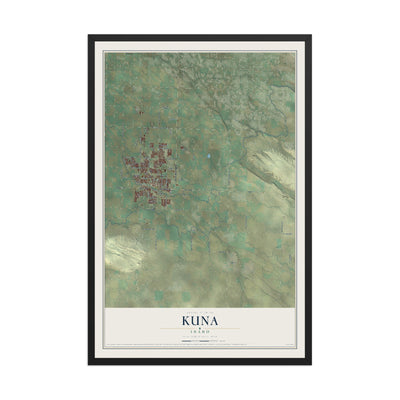 Map of Kuna, Idaho, 12 x 18 inch print in a black wood frame