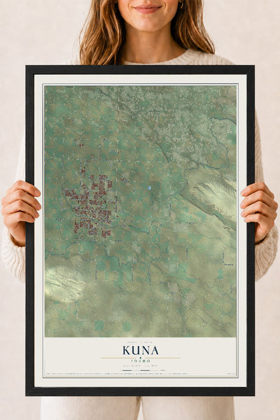 Map of Kuna, Idaho, 18 x 24 inch print in a black wood frame