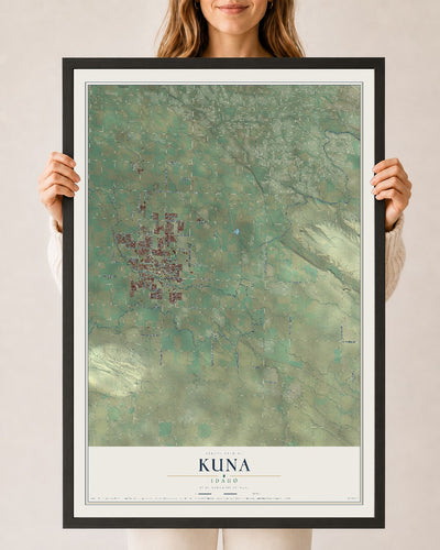 Map of Kuna, Idaho, 24 x 36 inch print in a black wood frame