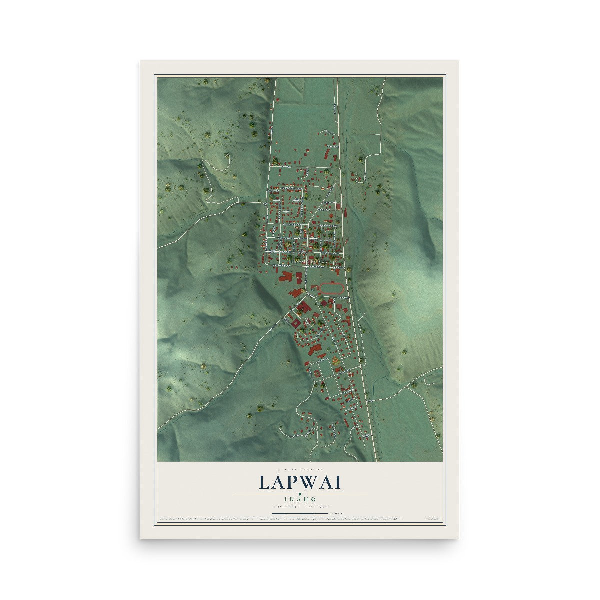 Map of Lapwai, Idaho, 12 x 18 inch unframed archival matte print