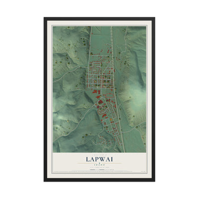 Map of Lapwai, Idaho, 12 x 18 inch print in a black wood frame