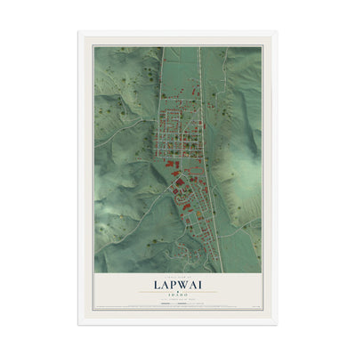 Map of Lapwai, Idaho, 12 x 18 inch print in a white wood frame