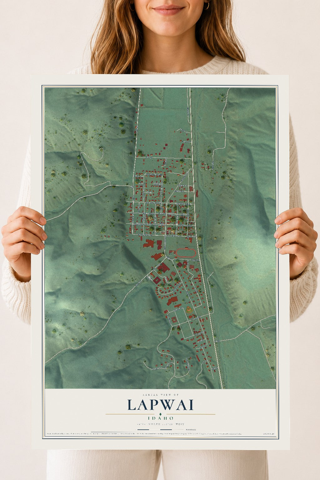 Map of Lapwai, Idaho, 18 x 24 inch unframed archival matte print