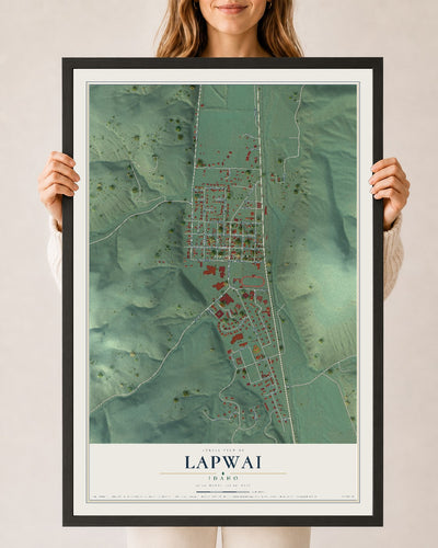 Map of Lapwai, Idaho, 24 x 36 inch print in a black wood frame