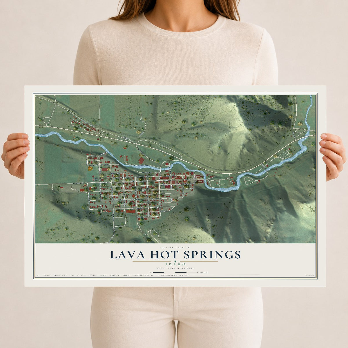 Map of Lava Hot Springs, Idaho, 12 x 18 inch unframed archival matte print