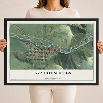 Map of Lava Hot Springs, Idaho, 18 x 24 inch print in a black wood frame