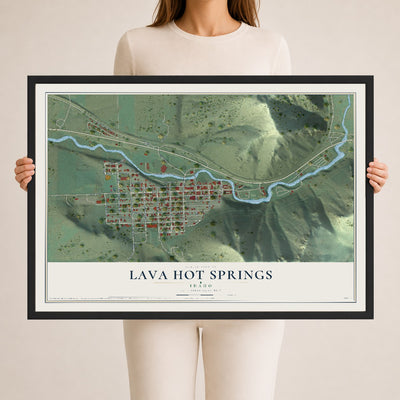 Map of Lava Hot Springs, Idaho, 24 x 36 inch print in a black wood frame