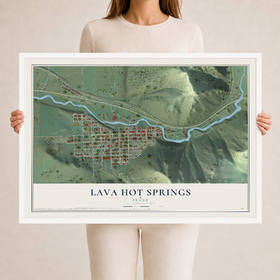 Map of Lava Hot Springs, Idaho, 24 x 36 inch print in a white wood frame