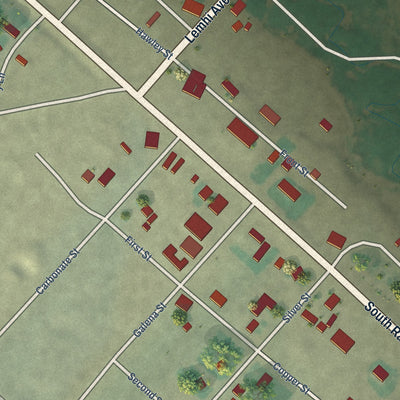 Close-up of the map of Leadore, Idaho print showing street and building detail