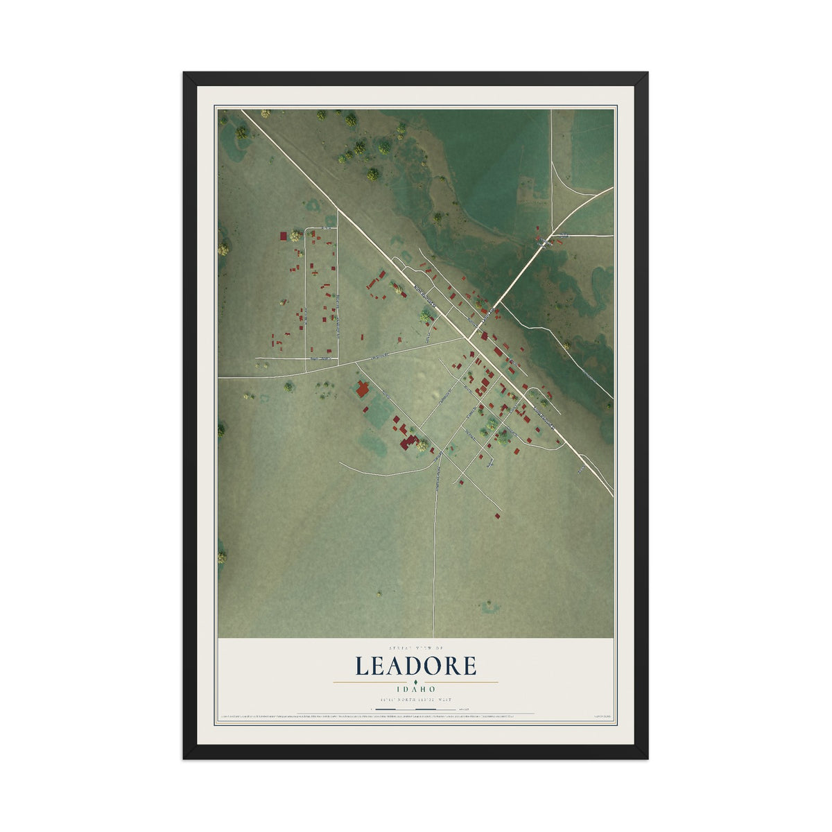 Map of Leadore, Idaho, 12 x 18 inch print in a black wood frame