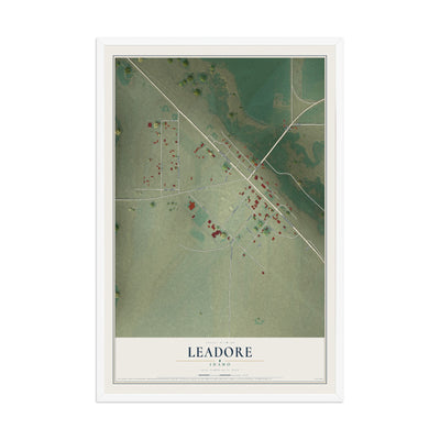 Map of Leadore, Idaho, 12 x 18 inch print in a white wood frame
