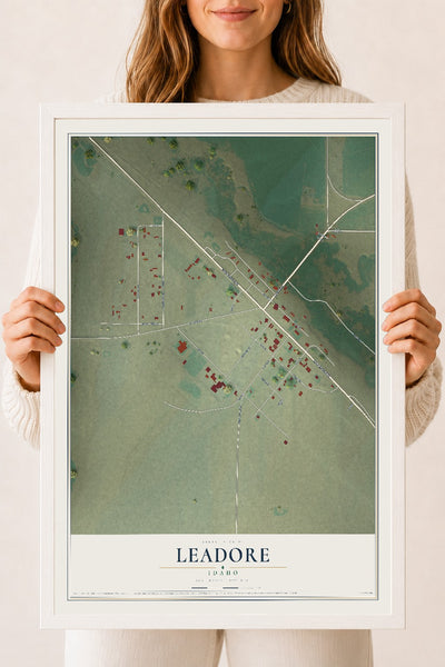 Map of Leadore, Idaho, 18 x 24 inch print in a white wood frame