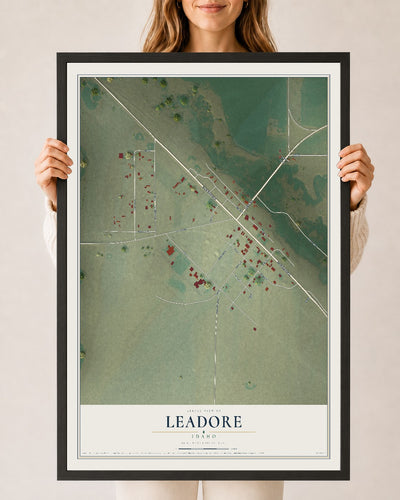 Map of Leadore, Idaho, 24 x 36 inch print in a black wood frame