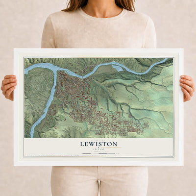 Map of Lewiston, Idaho, 12 x 18 inch print in a white wood frame
