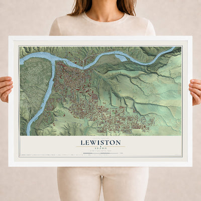 Map of Lewiston, Idaho, 18 x 24 inch print in a white wood frame