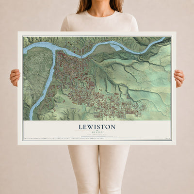Map of Lewiston, Idaho, 24 x 36 inch unframed archival matte print