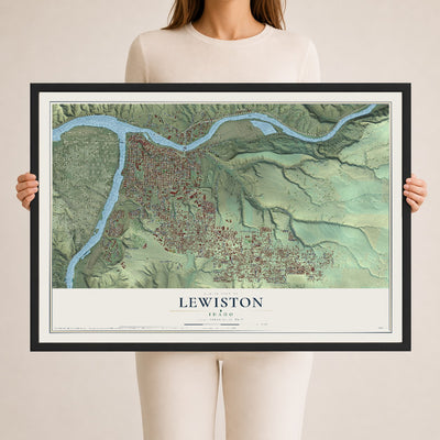 Map of Lewiston, Idaho, 24 x 36 inch print in a black wood frame