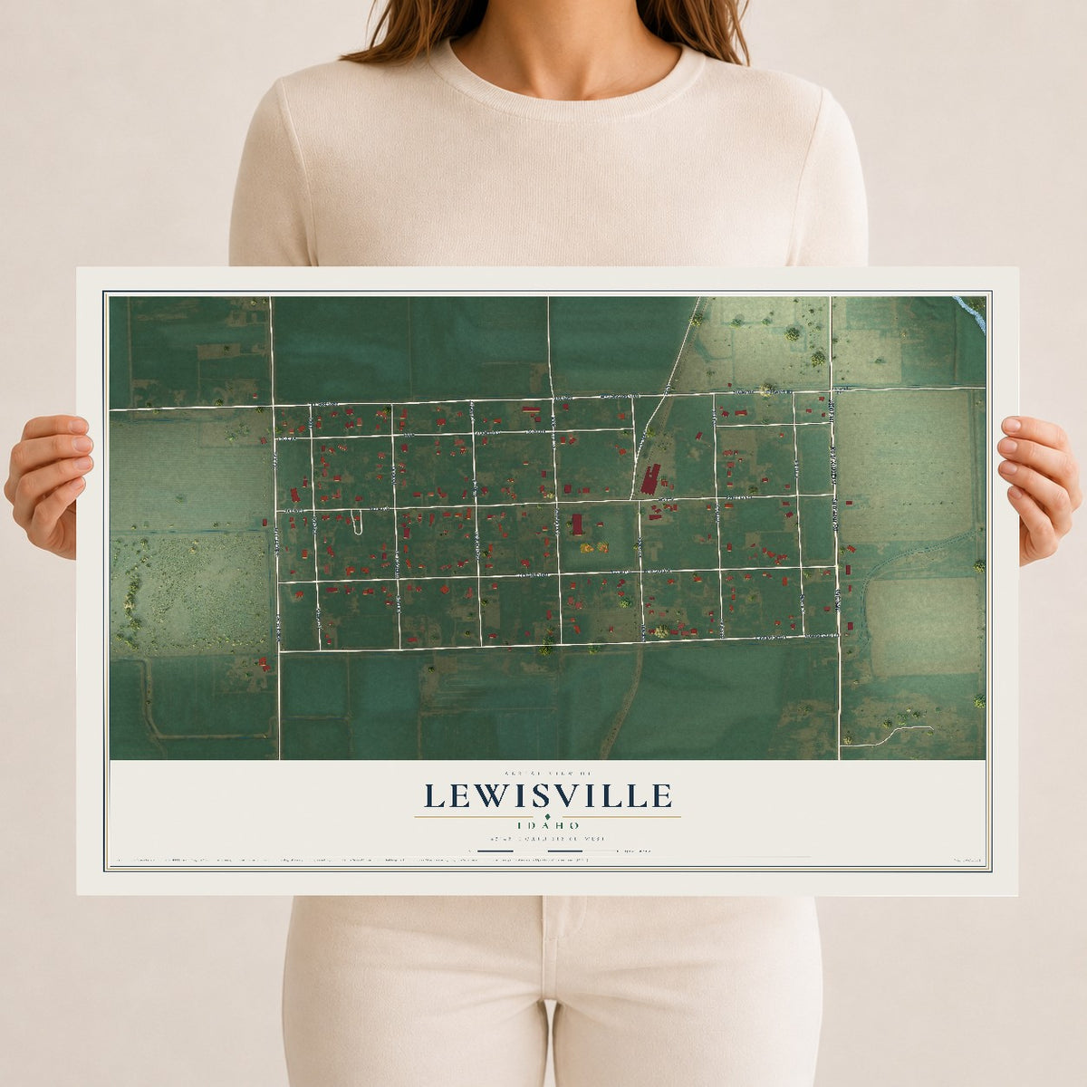 Map of Lewisville, Idaho, 12 x 18 inch unframed archival matte print