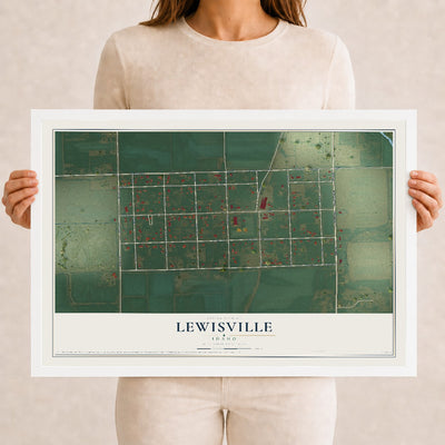 Map of Lewisville, Idaho, 12 x 18 inch print in a white wood frame