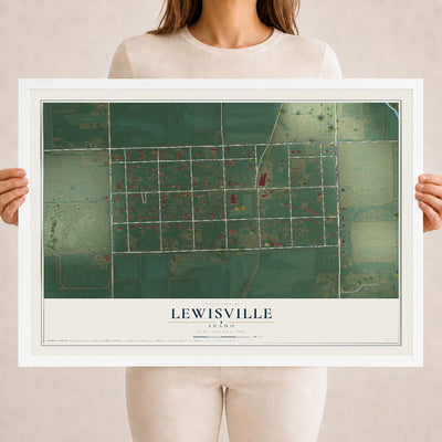 Map of Lewisville, Idaho, 18 x 24 inch print in a white wood frame