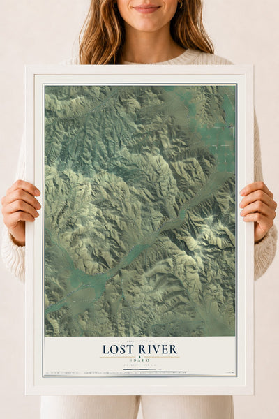 Map of Lost River, Idaho, 18 x 24 inch print in a white wood frame