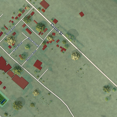 Second close-up of the map of Mackay, Idaho print showing more streets and buildings