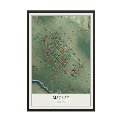 Map of Mackay, Idaho, 12 x 18 inch print in a black wood frame