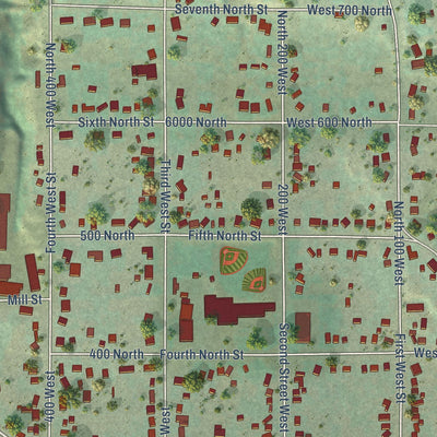 Close-up of the map of Malad City, Idaho print showing street and building detail