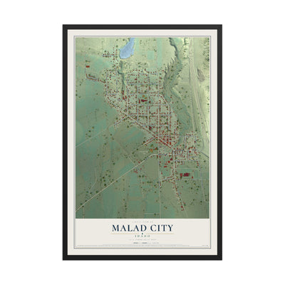 Map of Malad City, Idaho, 12 x 18 inch print in a black wood frame