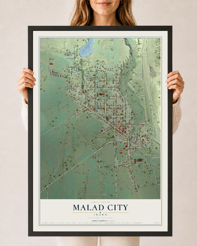 Map of Malad City, Idaho, 24 x 36 inch print in a black wood frame