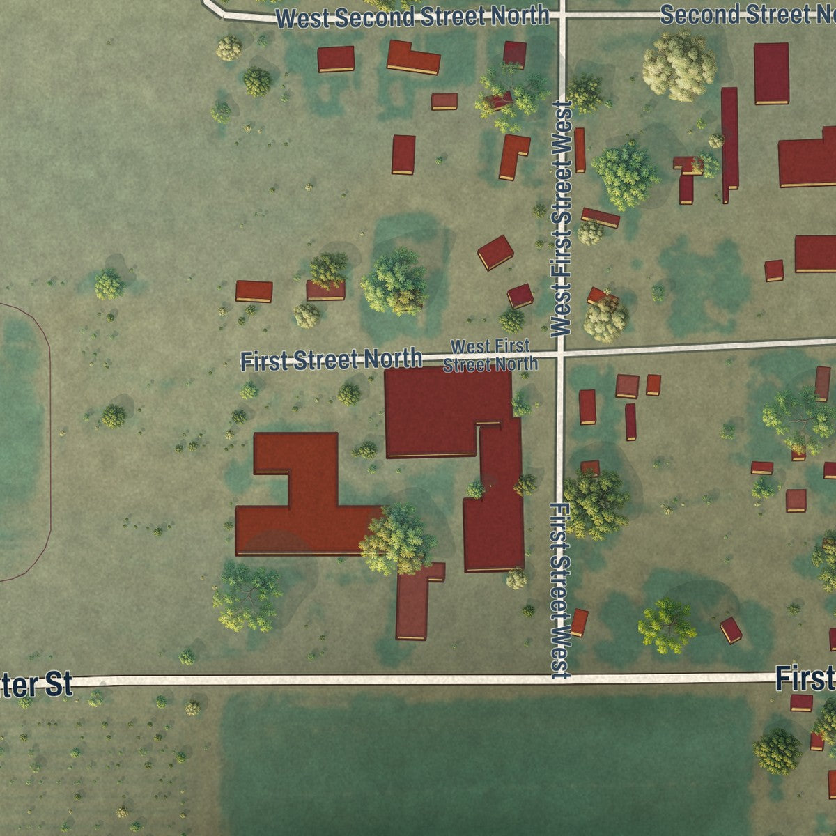 Second close-up of the map of Malta, Idaho print showing more streets and buildings