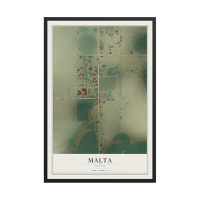 Map of Malta, Idaho, 12 x 18 inch print in a black wood frame