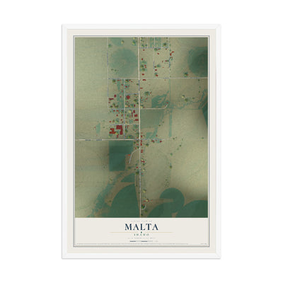 Map of Malta, Idaho, 12 x 18 inch print in a white wood frame