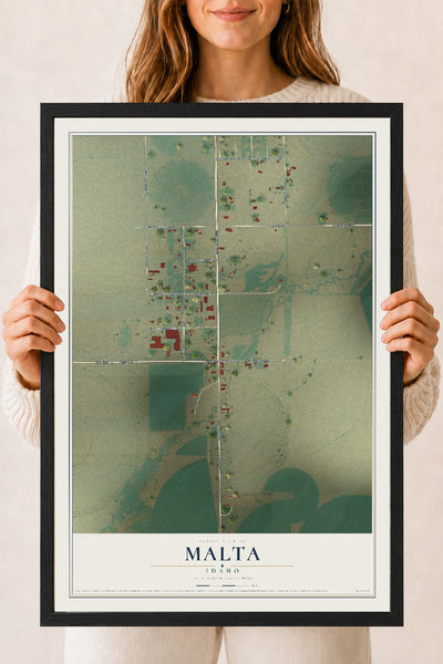 Map of Malta, Idaho, 18 x 24 inch print in a black wood frame