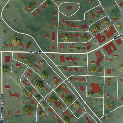 Close-up of the map of Marsing, Idaho print showing street and building detail