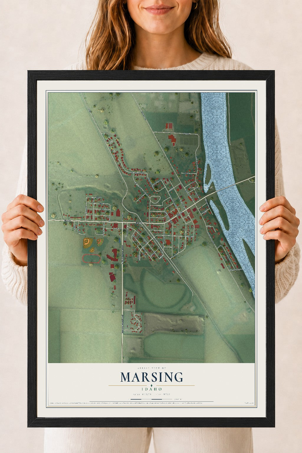 Map of Marsing, Idaho, 18 x 24 inch print in a black wood frame