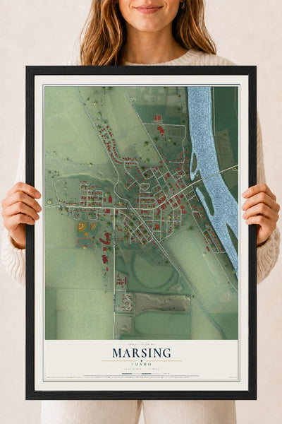 Map of Marsing, Idaho, 18 x 24 inch print in a black wood frame