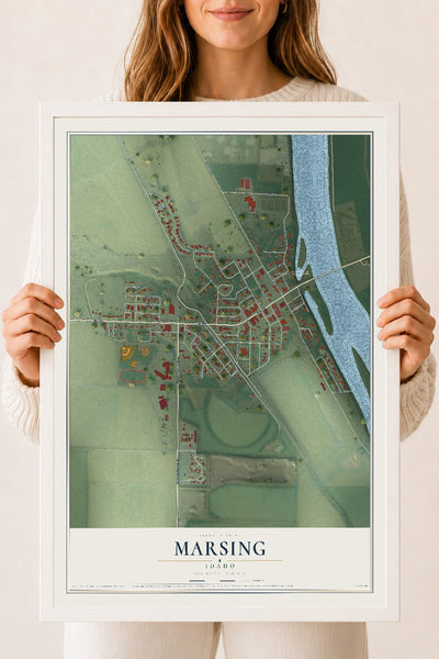 Map of Marsing, Idaho, 18 x 24 inch print in a white wood frame