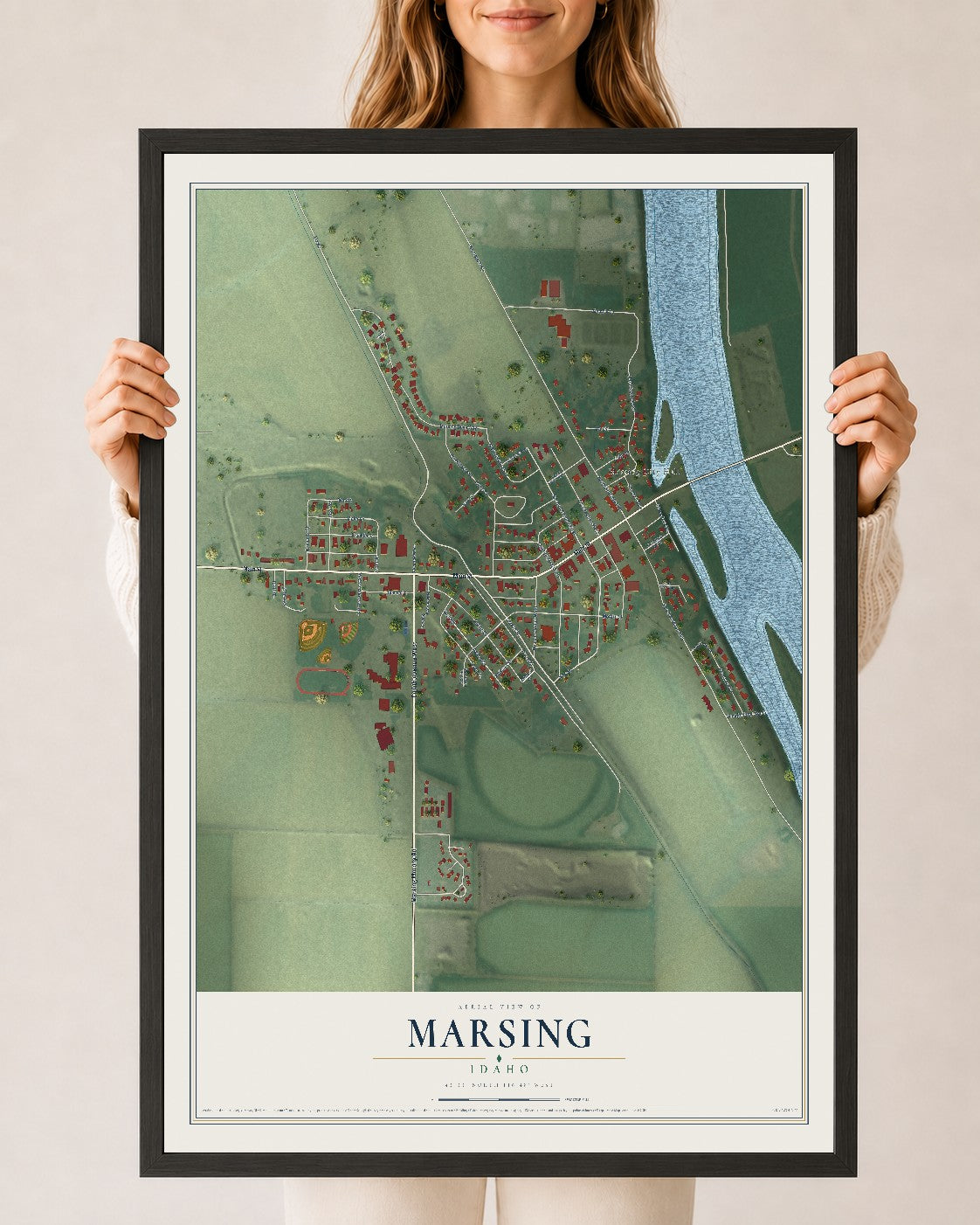 Map of Marsing, Idaho, 24 x 36 inch print in a black wood frame