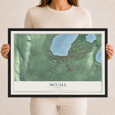 Map of McCall, Idaho, 12 x 18 inch print in a black wood frame