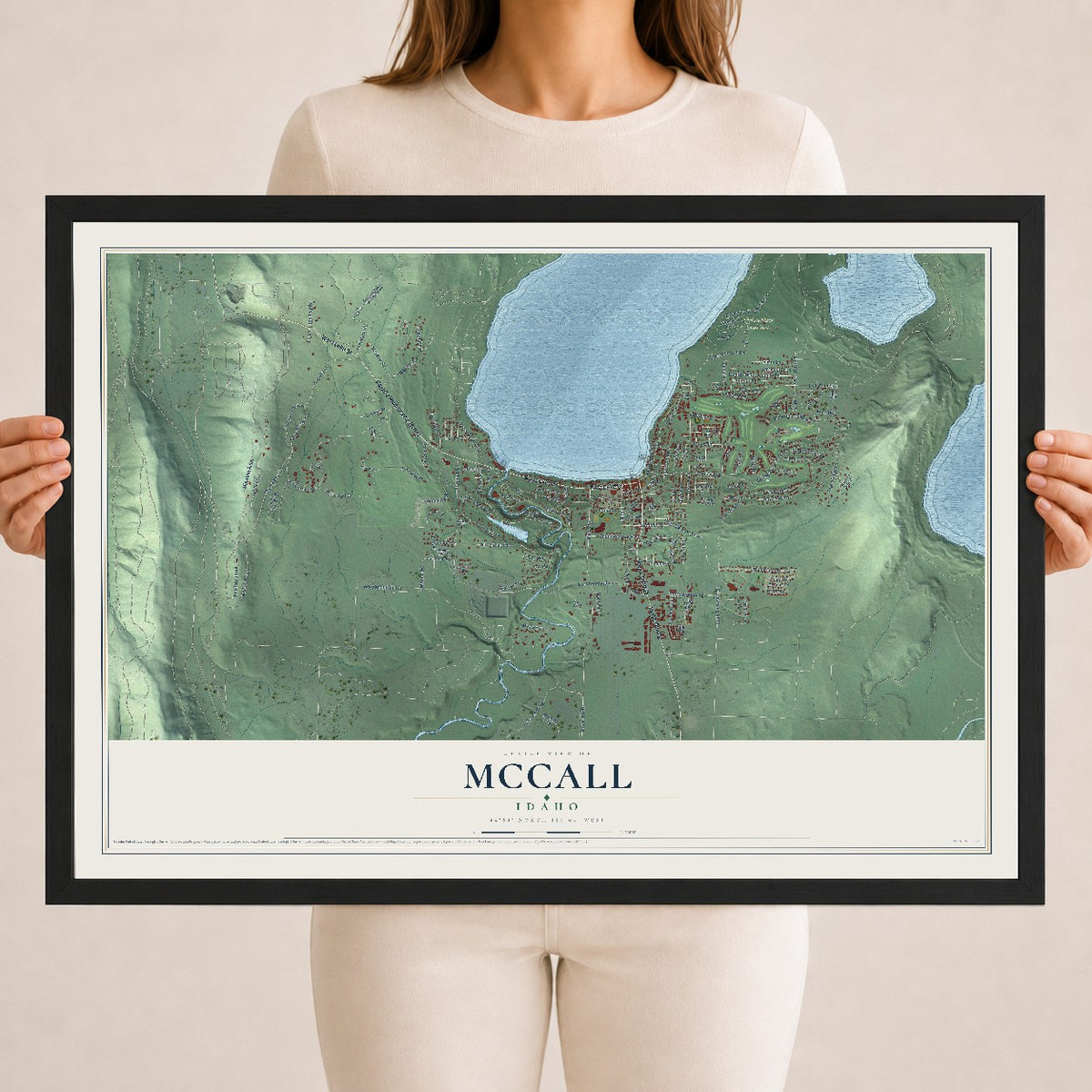 Map of McCall, Idaho, 18 x 24 inch print in a black wood frame