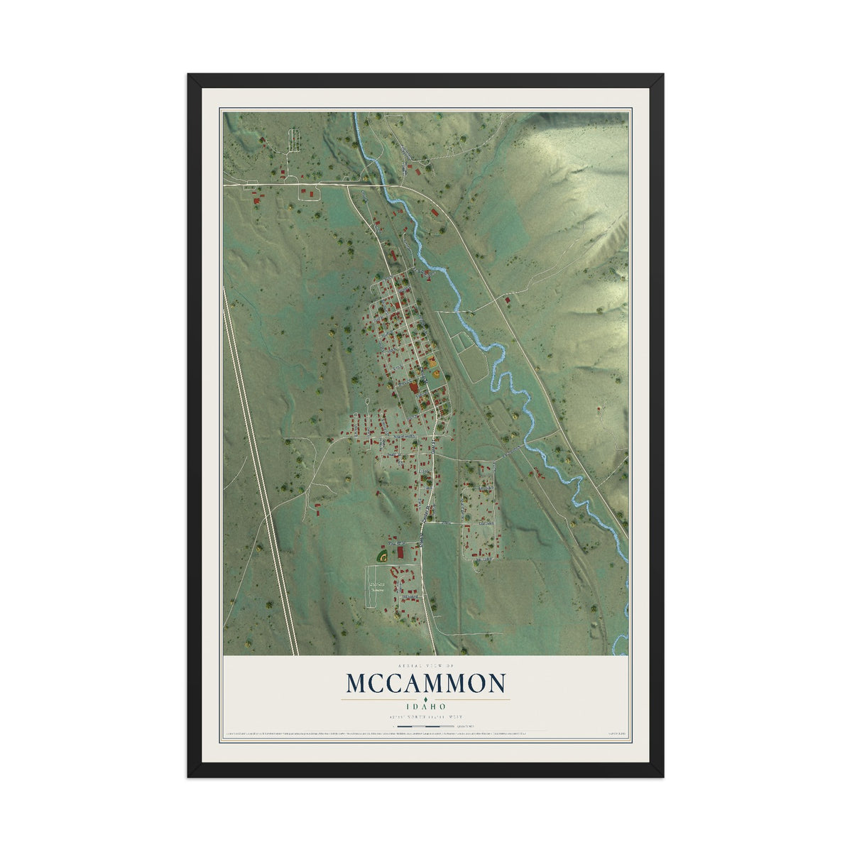 Map of McCammon, Idaho, 12 x 18 inch print in a black wood frame