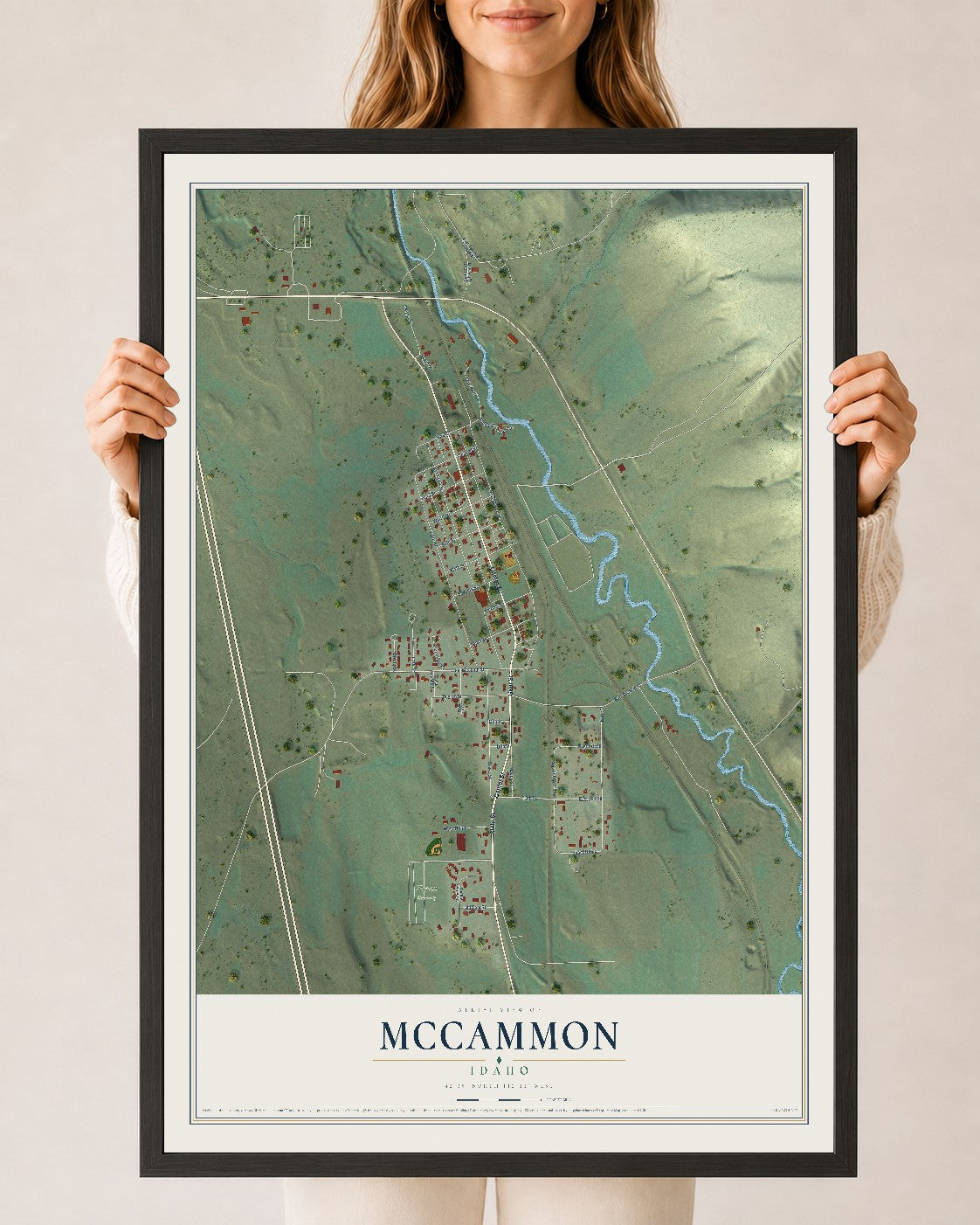 Map of McCammon, Idaho, 24 x 36 inch print in a black wood frame