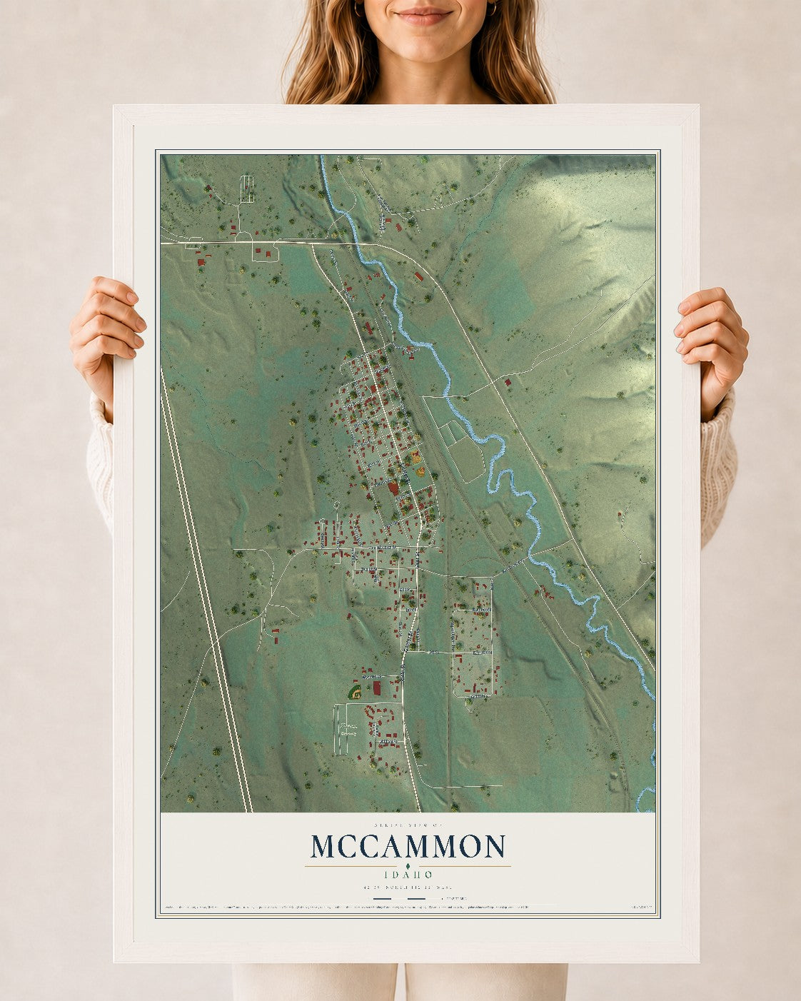 Map of McCammon, Idaho, 24 x 36 inch print in a white wood frame